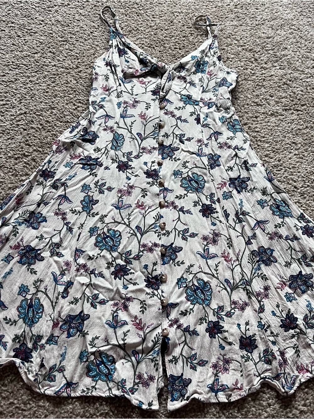American Eagle Outfitters Cream Mini Dress with Blue and Purple Floral Pattern